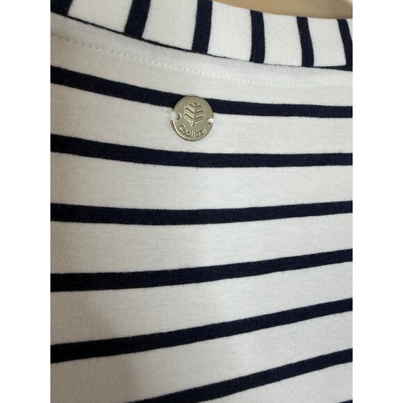 Coolibar Coral Way Sleeveless Midi Dress White/Navy Stripe Beach Vacation Sz L - Picture 12 of 15